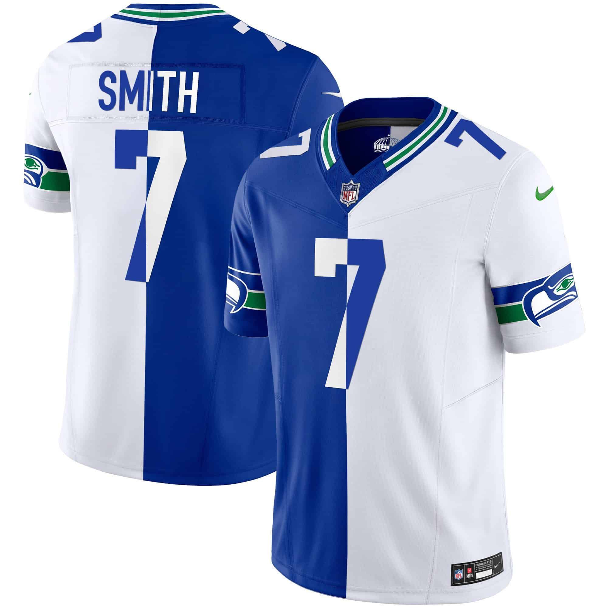 Men Seattle Seahawks 7 Smith Blue with white 2024 Nike Throwback Vapor Limited NFL Jersey